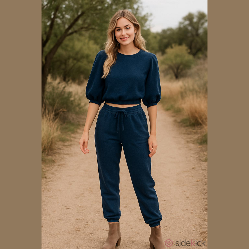 K/lab dark wash great stretch denim look cropped Crewneck top XL